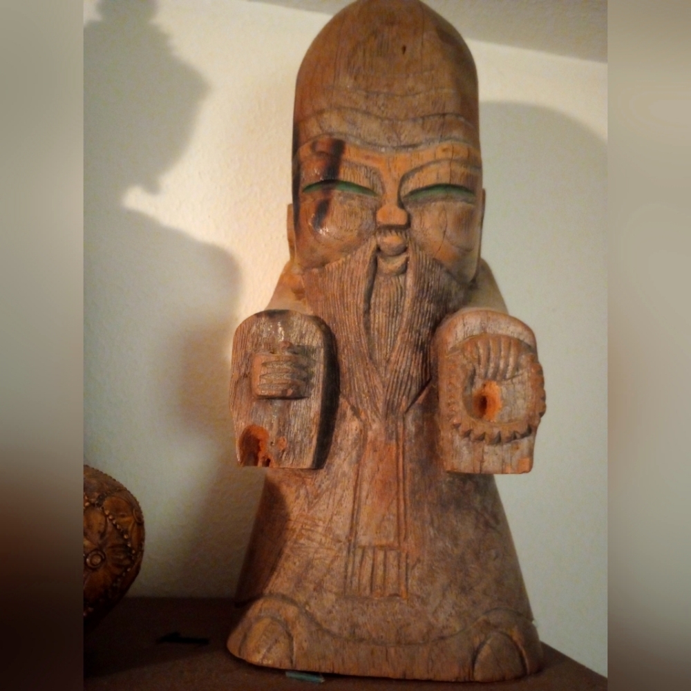 Hand Carved Wooden Confucius Statue